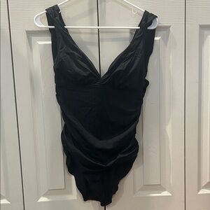 Time and Tru Black One-Piece Swimsuit with V-Neck